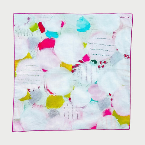 アートハンカチ『Blossom』のアート面。白地にパステルカラーの色の重なり